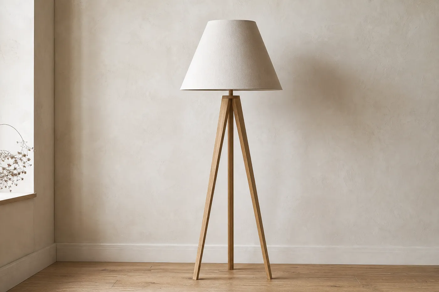 Ligne Lampadaire Trépied Bois & Lin — Série 09